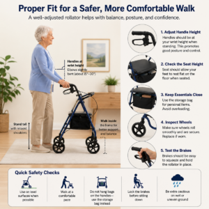 Simple visual explaining a practical consideration for rollators for seniors: the complete guide.