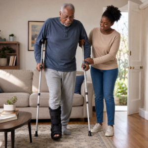 Older adult applying safe everyday guidance related to crutches and specialty mobility aids: the complete guide.