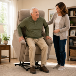 Older adult applying safe everyday guidance related to lift chairs for seniors: the complete guide.