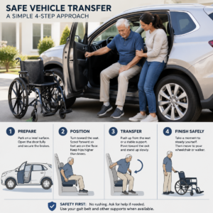 Older adult applying safe everyday guidance related to mobility transport and vehicle transfer: the complete guide.