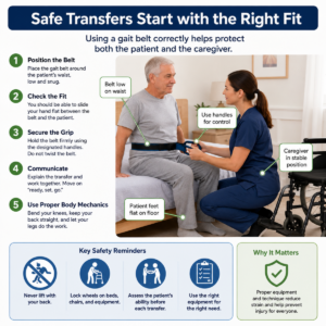 Simple visual explaining a practical consideration for patient transfer equipment: the complete guide for safer transfers.