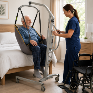 Older adult applying safe everyday guidance related to patient transfer equipment: the complete guide for safer transfers.