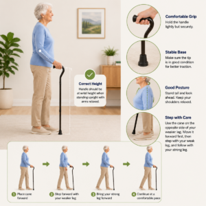 Simple visual explaining a practical consideration for walking canes for seniors: the complete guide.