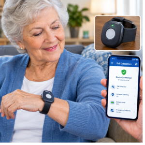 Close-up editorial view showing the fit, readability, and everyday use of a medical alert device with fall detection: a practical guide.