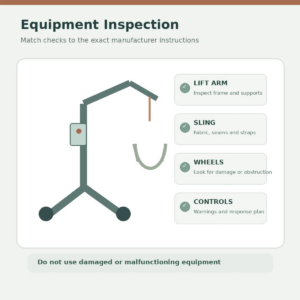 Older adult and caregiver reviewing patient transfer equipment for seniors with a qualified professional; no logos or private information.