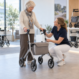 Original editorial image showing byacre rollators in a realistic accessible setting without logos or private information.