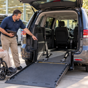 Original editorial image showing wheelchair accessible vehicle converters in a realistic, accessible setting without logos or private information.